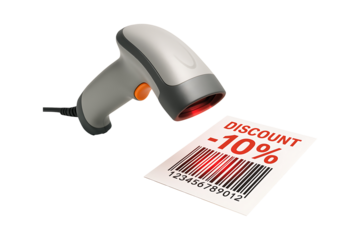 Barcode Scanner with Discount Label Isolated on a Transparent Background