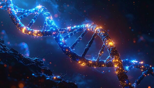 Illuminated DNA Structure Visualization in a Futuristic Artistic Representation