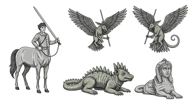 Mythical creature compilation: fantastic beings of legend and folklore illustration