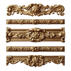 Set of five ornate gold decorative architectural elements