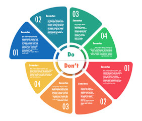 Do dont circle chart infographic template trendy style for presentation, start up project, business strategy, theory basic operation, logic analysis. Venn diagram vector 10 eps