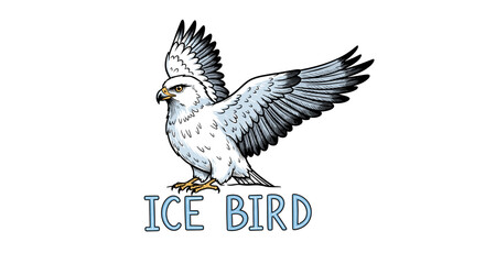 Fototapeta premium Majestic Ice Bird with Expansive Wings on White Background