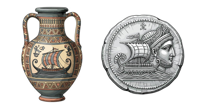 Ancient Greece: A Historical Depiction of Artifacts and Currency