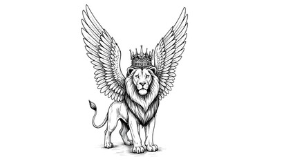Obraz premium Regal Lion with Wings and Crown, Artistic Black and White