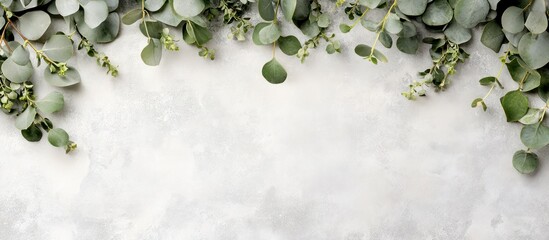 Green leaves arranged on a blue background with a fresh natural look