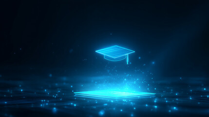 Glowing holographic graduation diploma floating above a tablet