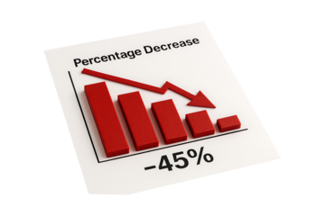 Red Bar Chart with Downward Arrow Percentage Isolated on a Transparent Background
