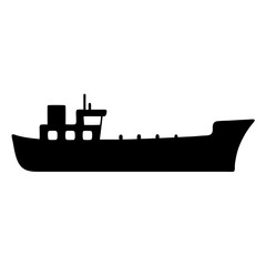 Silhouette of a freighter ship with a cabin, a wheelhouse, and antennas © Md