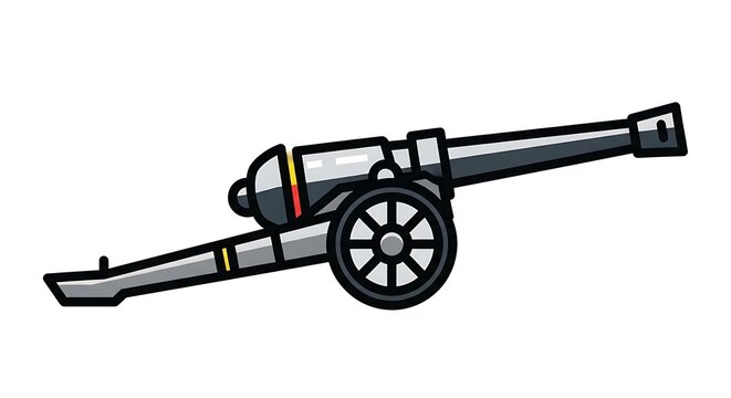 Vintage Cannon Illustration with Wheels and Barrel.