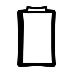 Stylized black and white clipboard illustration with a blank white paper space