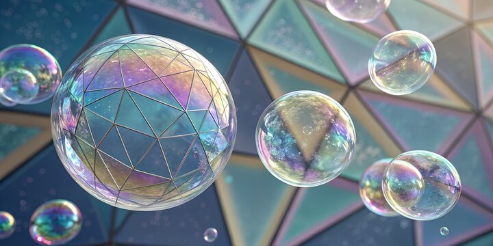 Iridescent geometric bubbles floating abstract background - Powered by Adobe