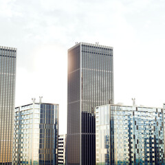 Modern city skyline with glass skyscrapers
