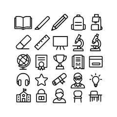 Minimal black education icons set for academic and school-related visuals