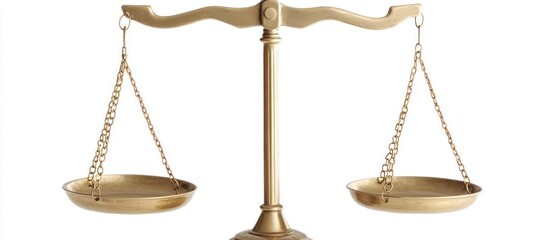 Antique metal scales of justice isolated on white background