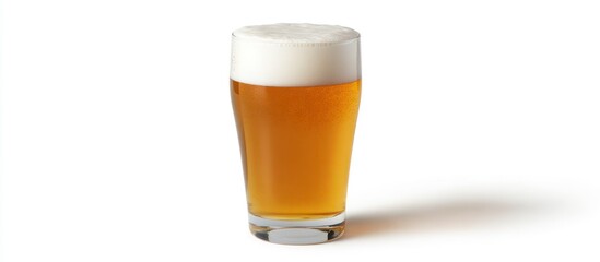 Cold golden beer in a clear glass with foam isolated on a white background