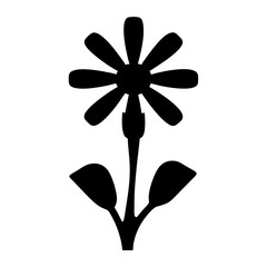 Stylized Silhouette of a Flower with Eight Petals and Two Leaves
