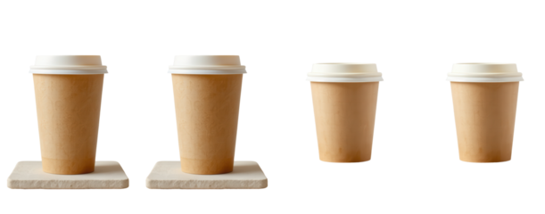 Collection of Coffee Cups on Wooden Coasters in Natural Light