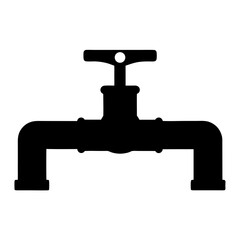 Silhouette of plumbing fixture with cross handle and horizontal pipes for water control