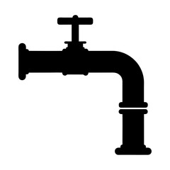 Silhouette of a black pipe with a valve and right angle bend