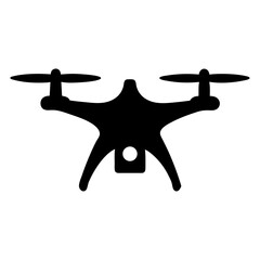 Isolated black silhouette of a quadcopter drone with a central camera mount