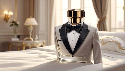 Luxury Perfume Bottle in a Suit, Elegance and Sophistication for Men's Fragrance