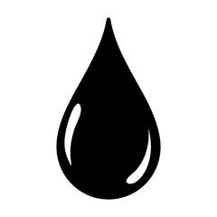 Simple black water droplet icon with reflection highlighting, minimalistic design