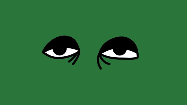 Hand-Drawn Eyes Blink Animation on Green Screen | Sleepy or Bored Look Doodle