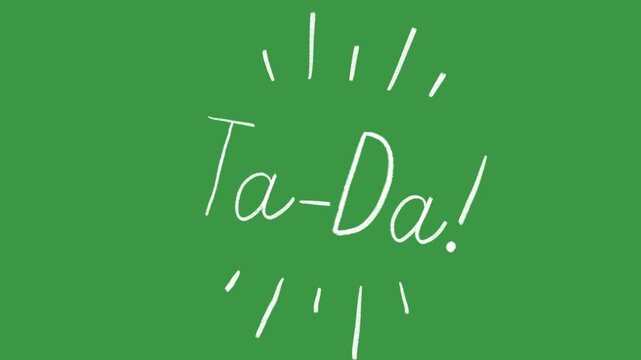 Hand-Drawn Animated Ta-Da! Text Reveal with Sparkle Effect on Green Screen | Magic Element