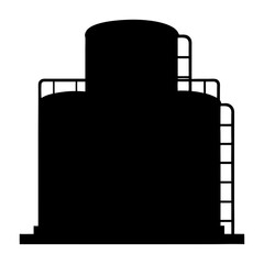 Silhouette of industrial storage tanks with ladders and railings on a platform