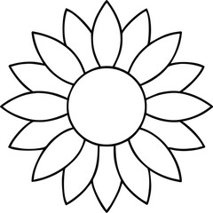 Vector art of black and white outline drawing of a sunflower