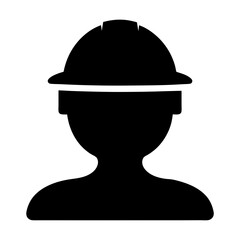 Silhouette of a construction worker or engineer wearing a hard hat icon