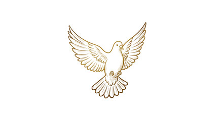Elegant golden dove illustration on a white background with wings spread
