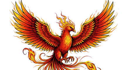 Obraz premium Majestic Phoenix Rising with Fiery Wings on a Clean Background