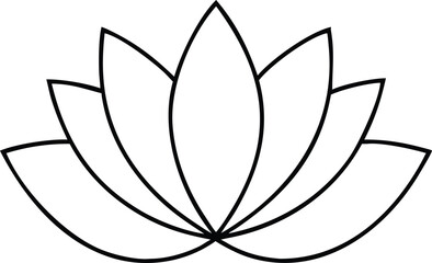 Vector art of a simple black and white line drawing of a lotus flower, isolated on a, symbolizing peace and purity