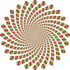 Abstract swirling radial pattern of colorful molecular structures creating a vibrant geometric mandala isolated on transparent background