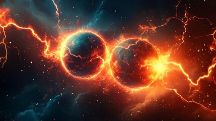 Epic collision of celestial bodies in a vibrant cosmic explosion showcasing intense energy and light