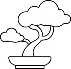 Vector art of a simple line drawing of a bonsai tree in a pot