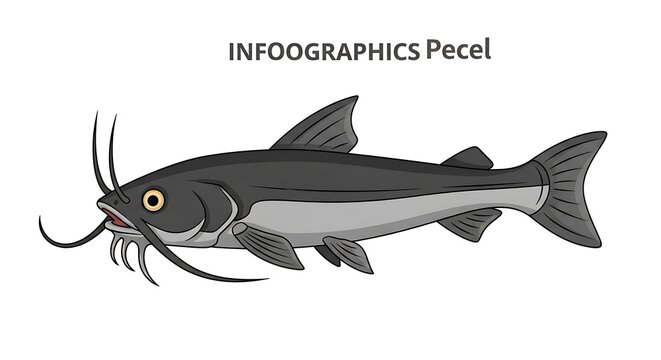 Detailed side view vector illustration of a freshwater catfish for an infographic about Pecel Lele.