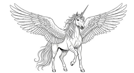 Fototapeta premium Winged Unicorn Illustration: Majestic Creature of Fantasy and Myth