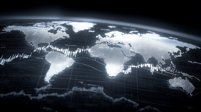 Global financial data visualization showing stock market trends across the world