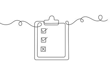 Clipboard with a checklist continuous one line drawing minimalist style outline vector illustration