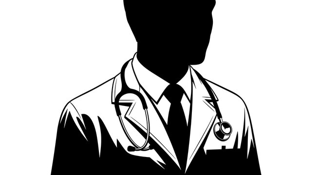 Silhouette of a Doctor with Stethoscope, Medical Professional Portrait.