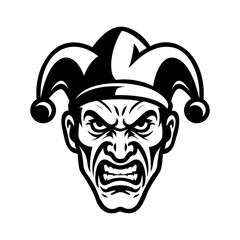 Jester SVG Angry Clown Face Silhouette | Evil Joker Head Vector Mascot Illustration