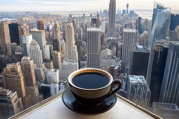 Stunning NYC Skyline View with Coffee Cup