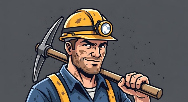 Miner with Pickaxe and Hard Hat.