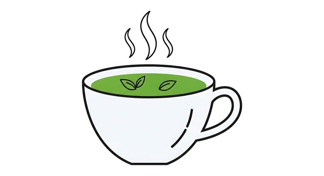 Refreshing Green Tea Illustration with Mint Leaves and Steam.
