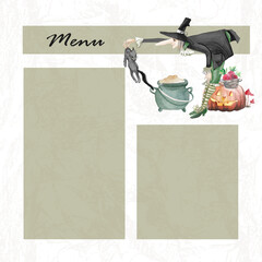 halloween party menu, invitation background with
cute illustration