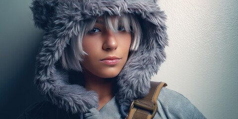 dynamic angle photo of a gen z woman cosplaying as a koala RPG character 