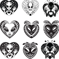 Fototapeta premium Alien Heart Svg Bundle, Heart Alien Decor, Heart Clipart 