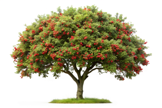 Lush green tree with vibrant red berries isolated on transparent background